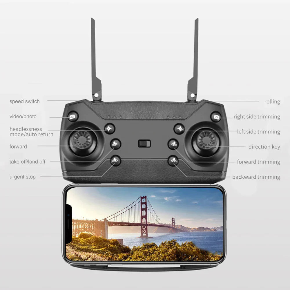 Drone quadricoptère pliable E88 Pro - WIFI FPV, caméra HD 4K, maintien d'altitude