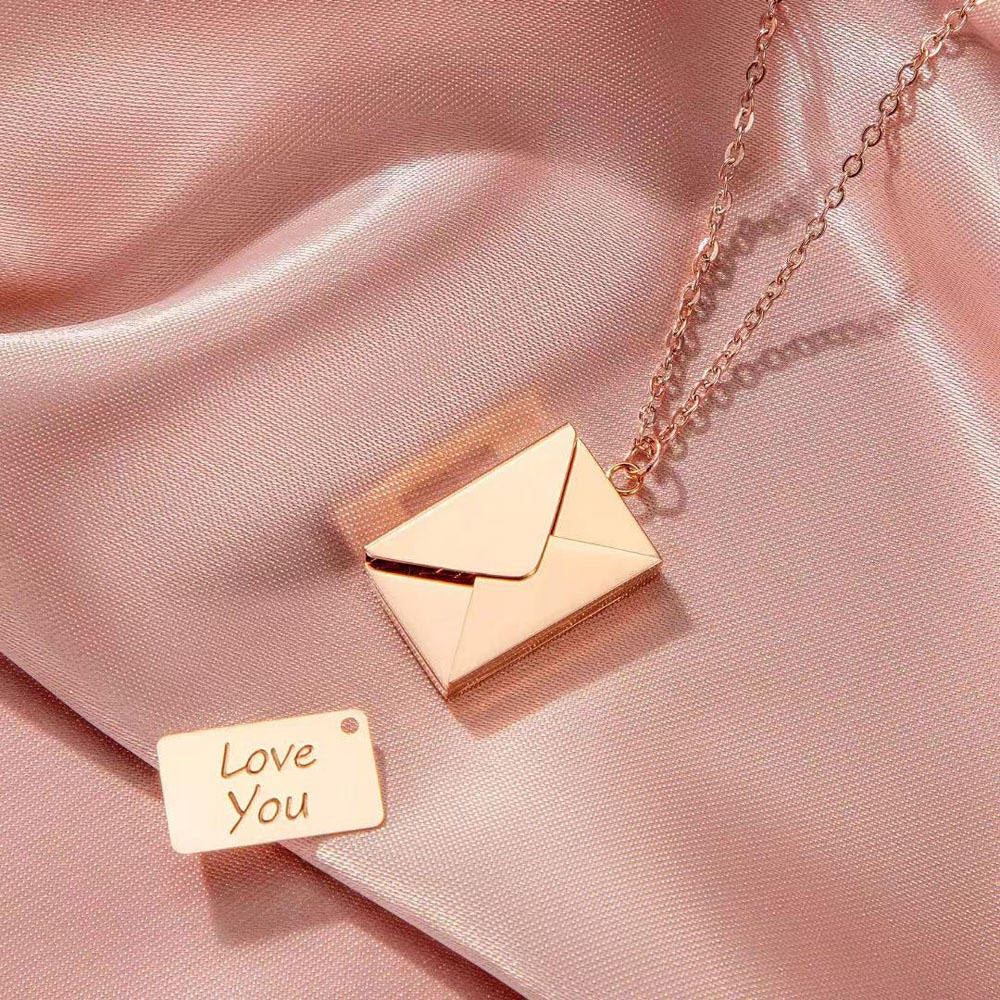 Collier Enveloppe doré "I Love You" - Pendentif Message Secret