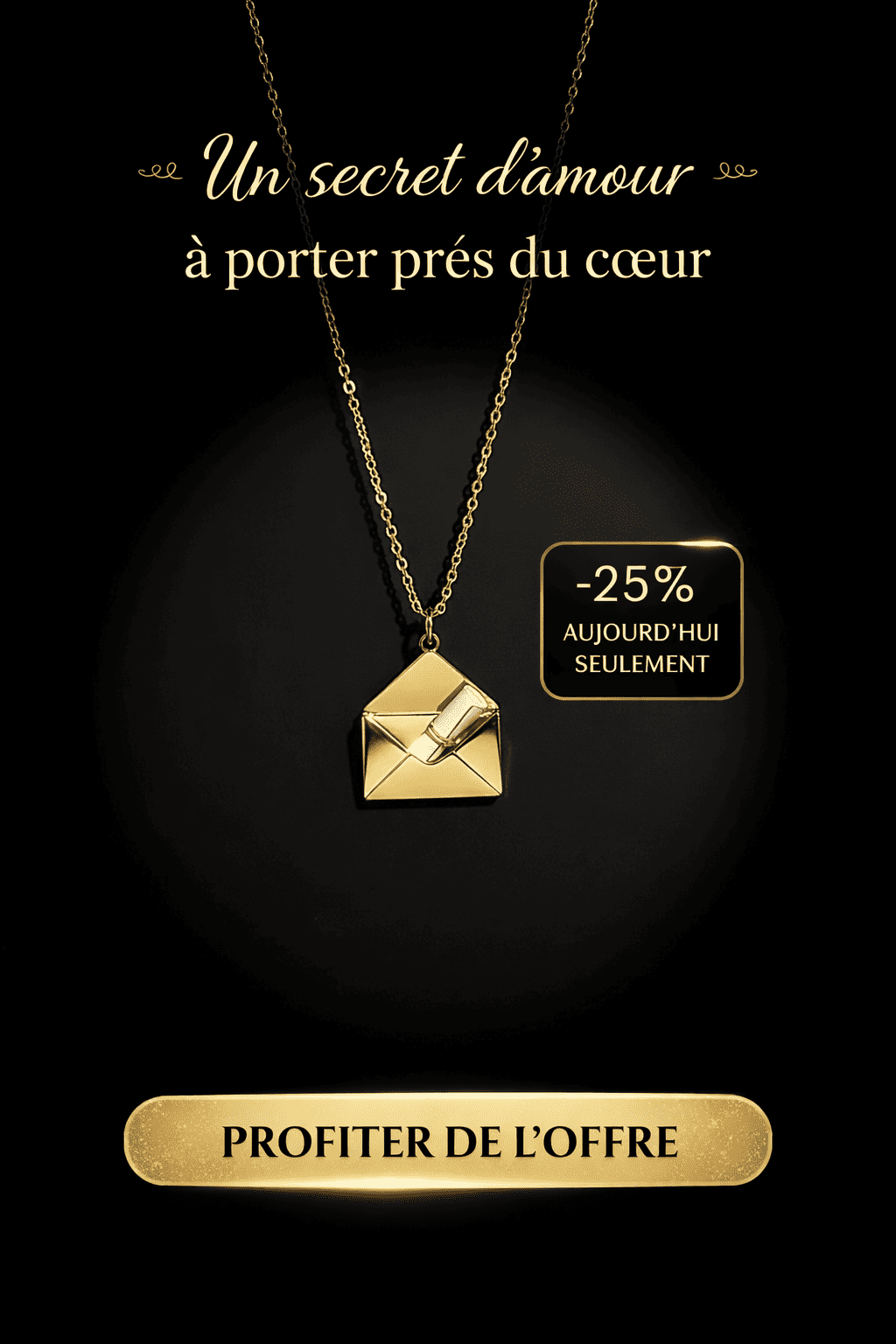 Collier Enveloppe doré "I Love You" - Pendentif Message Secret