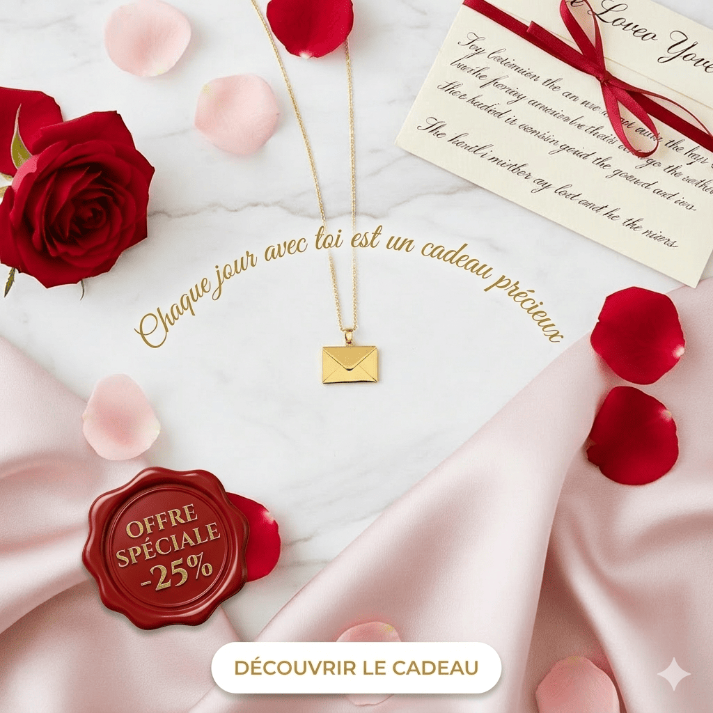 Collier Enveloppe doré "I Love You" - Pendentif Message Secret