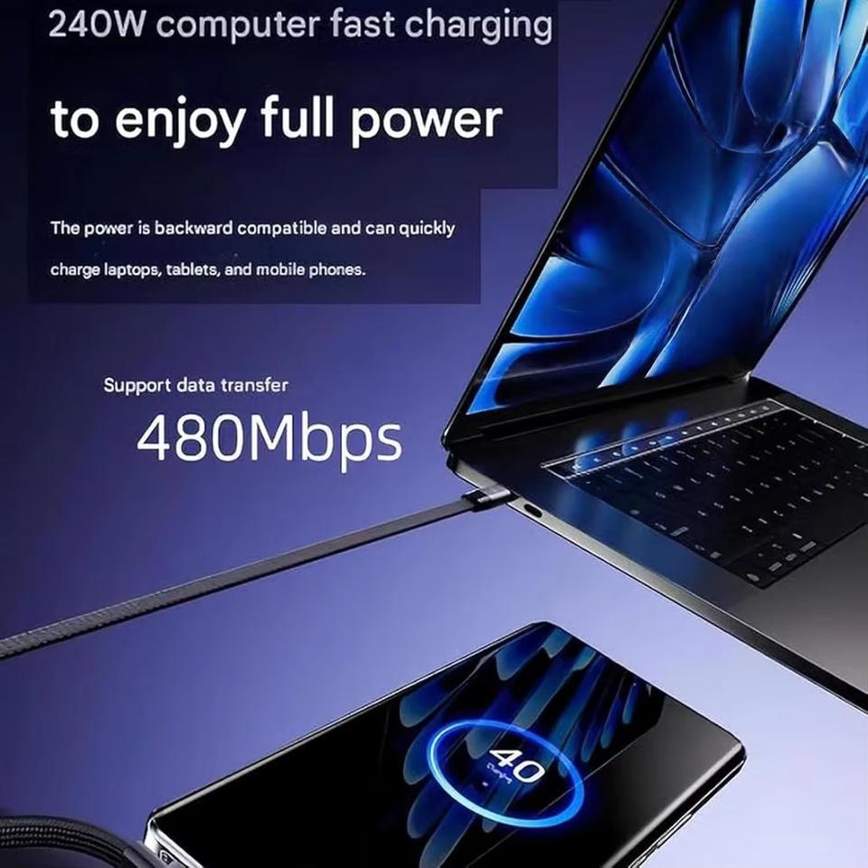 Câble de charge rapide 240 W avec support de téléphone intégré (pliable)