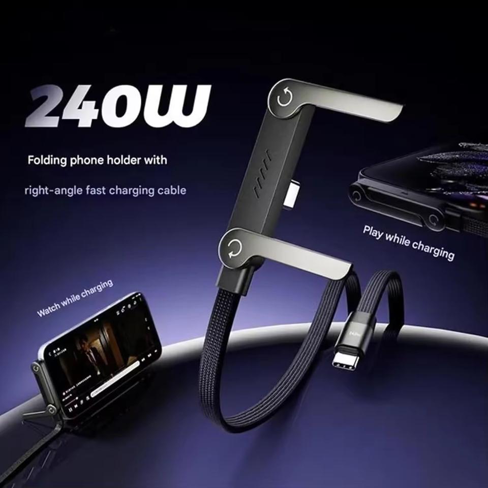 Câble de charge rapide 240 W avec support de téléphone intégré (pliable)