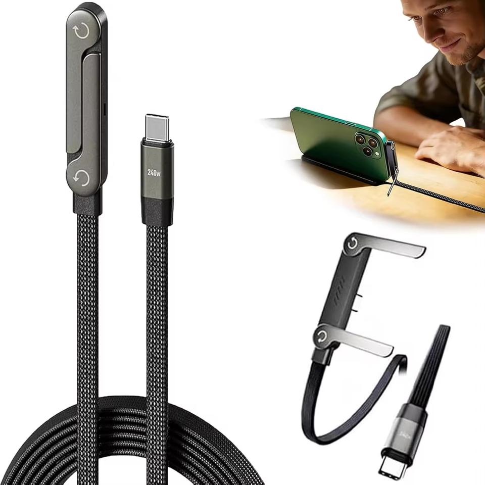 Câble de charge rapide 240 W avec support de téléphone intégré (pliable)