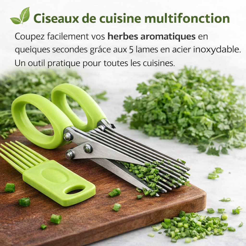 🌿 Ciseaux de Cuisine Multifonction à 5 Lames