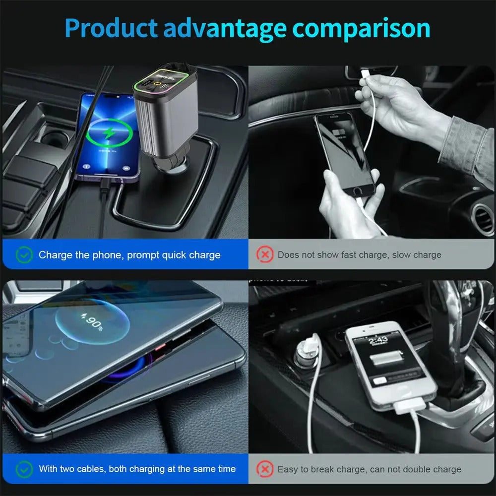✅ 4-en-1 Chargeur de Voiture – Fini les batteries à plat